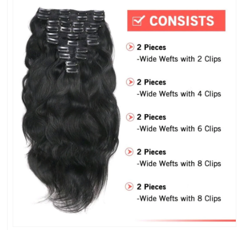 Black Wave Human Hair Clip-Ins (Set)
